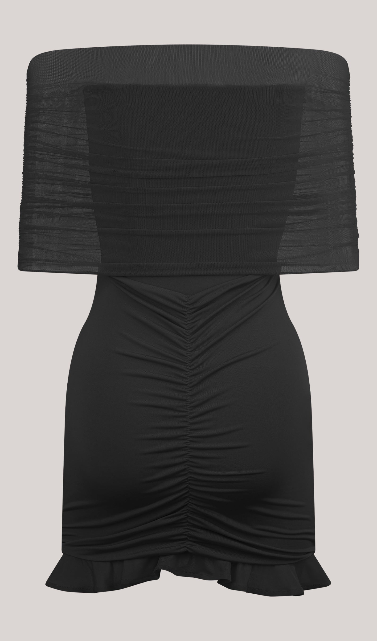 Siyah Slinky Ve File Omuz Açık Mini Elbise