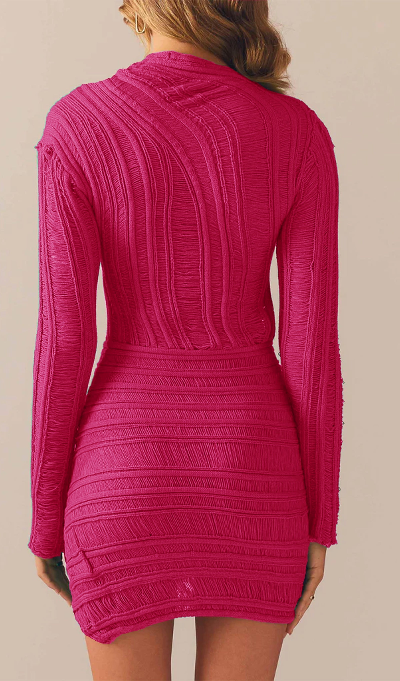 Hollow Out Mini Elbise - Gül Kırmızısı