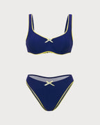 Mavi Dantelli Kontrast Balenli Bikini Takımı