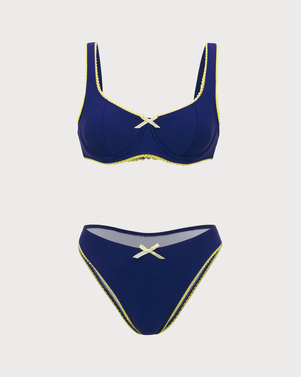 Mavi Dantelli Kontrast Balenli Bikini Takımı