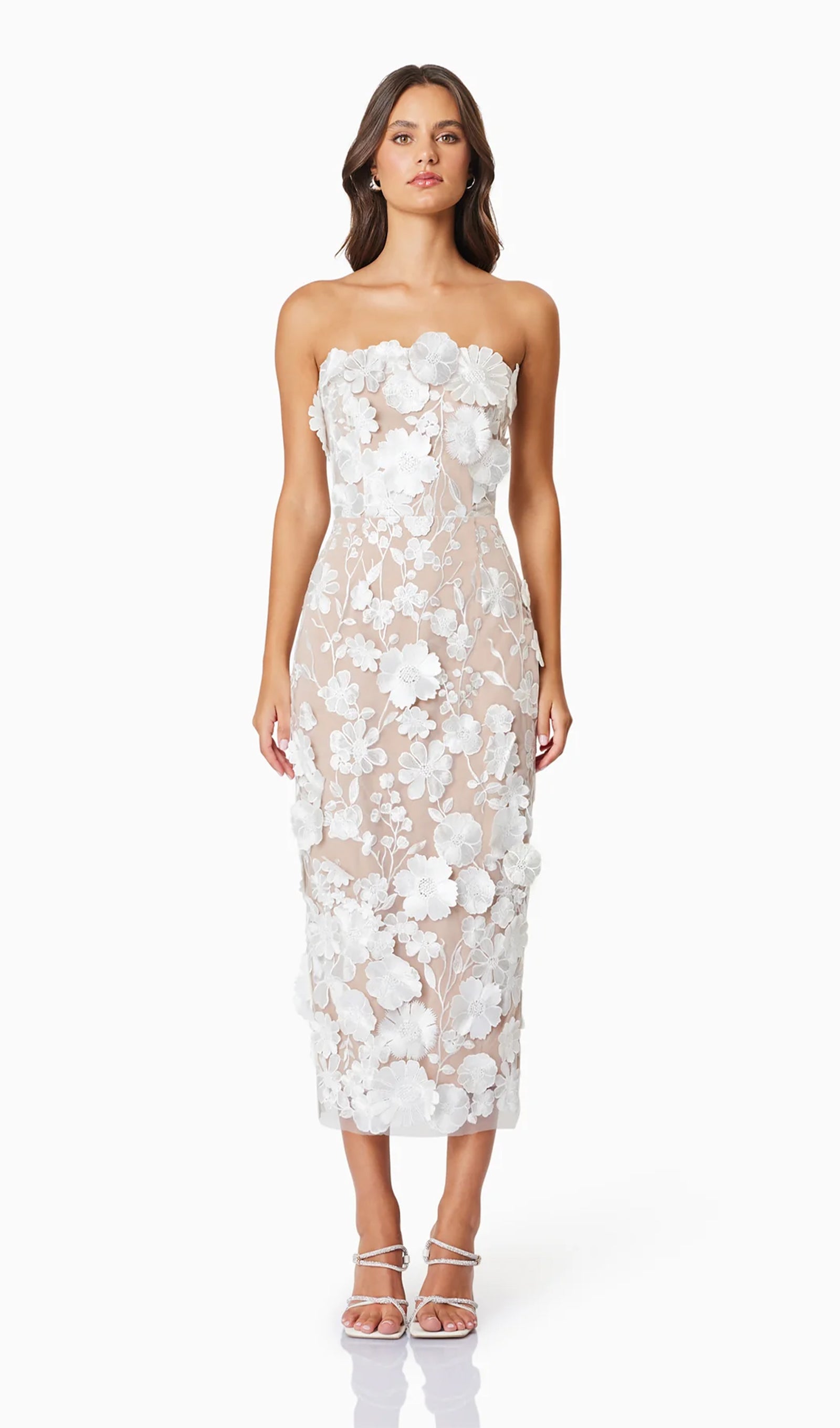 Çiçek İşlemeli Kolsuz Midi Elbise