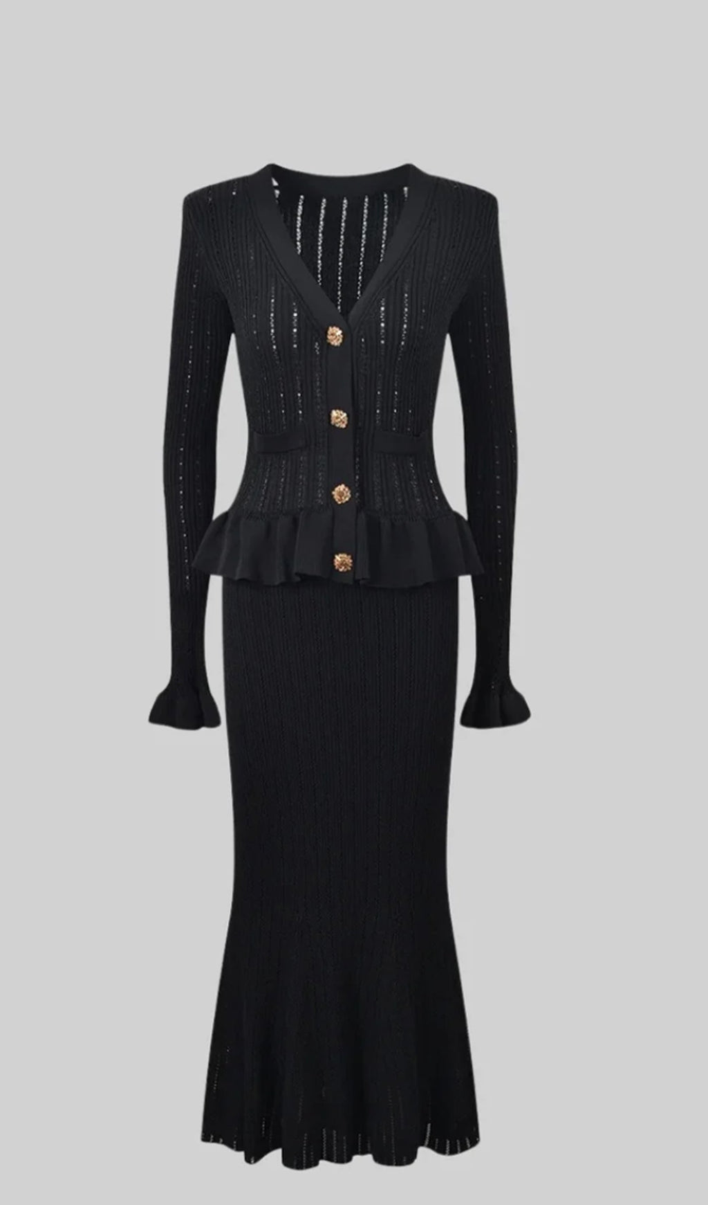 Fırfırlı Kloş Örgü Midi Elbise