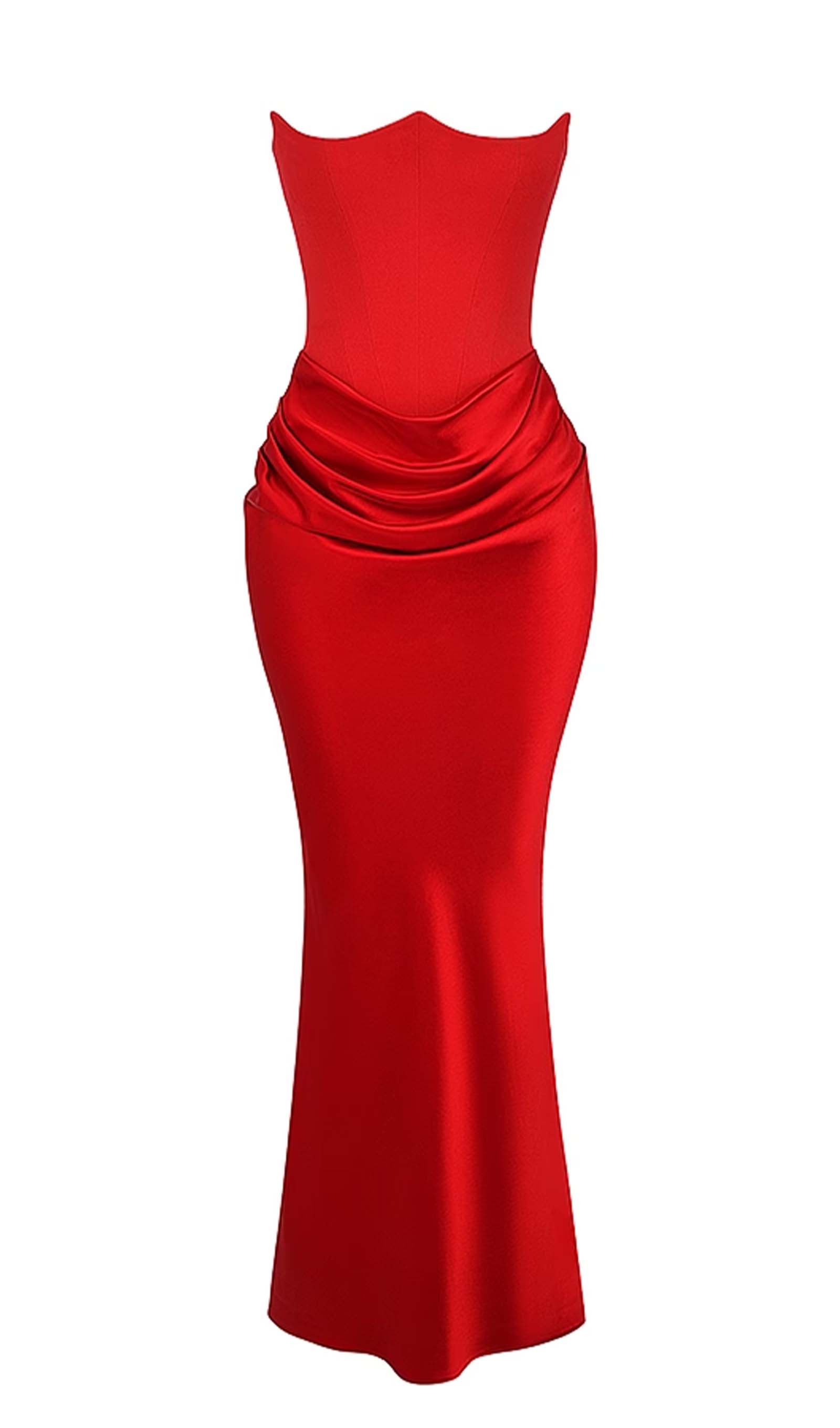 Omuz Açık Saten Uzun Elbise