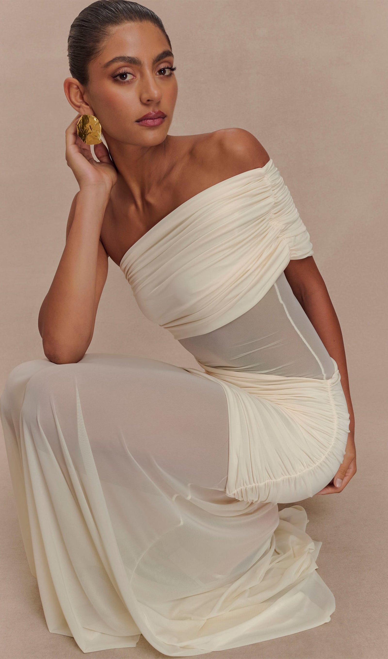 Tek Omuzlu File Uzun Elbise