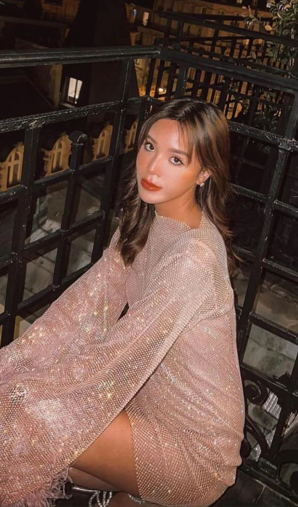 Şeffaf Taşlı Mini Elbise