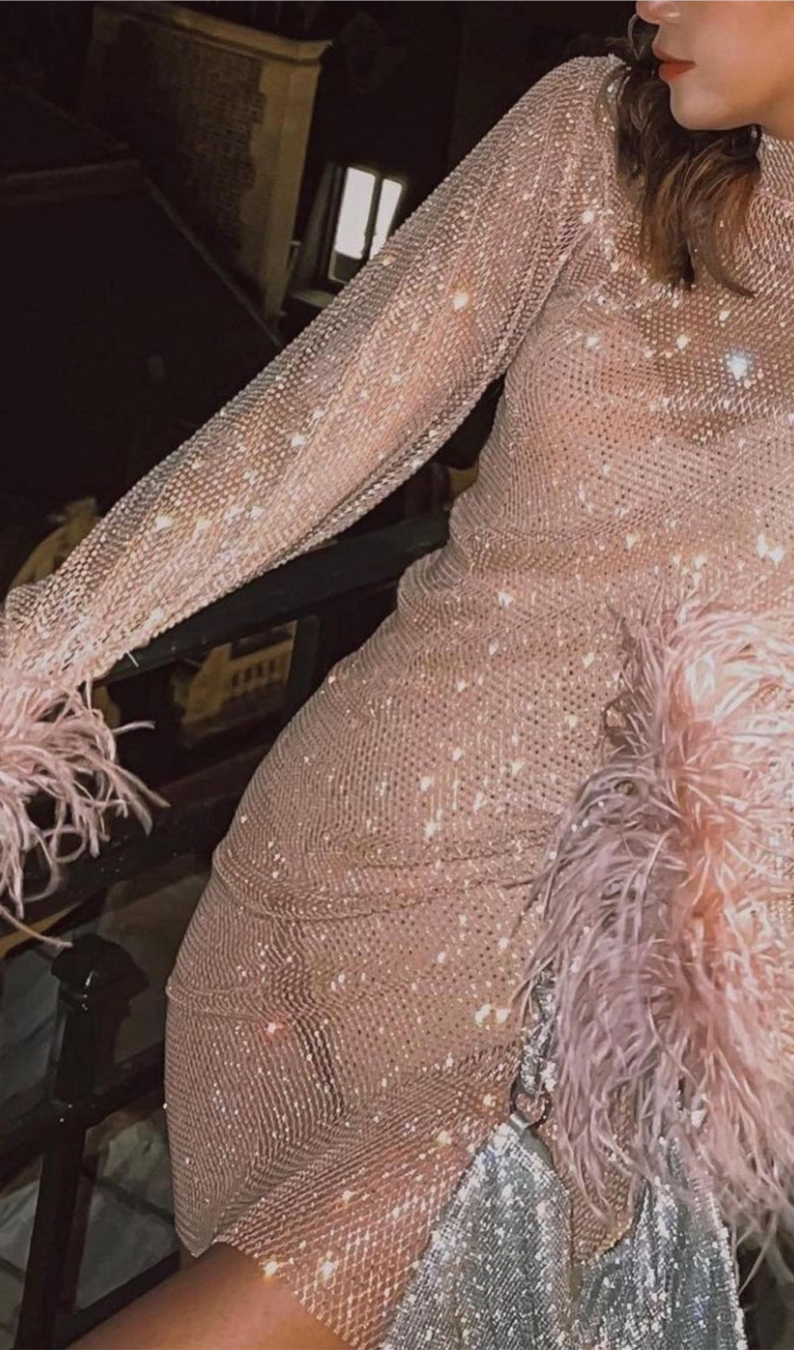 Şeffaf Taşlı Mini Elbise