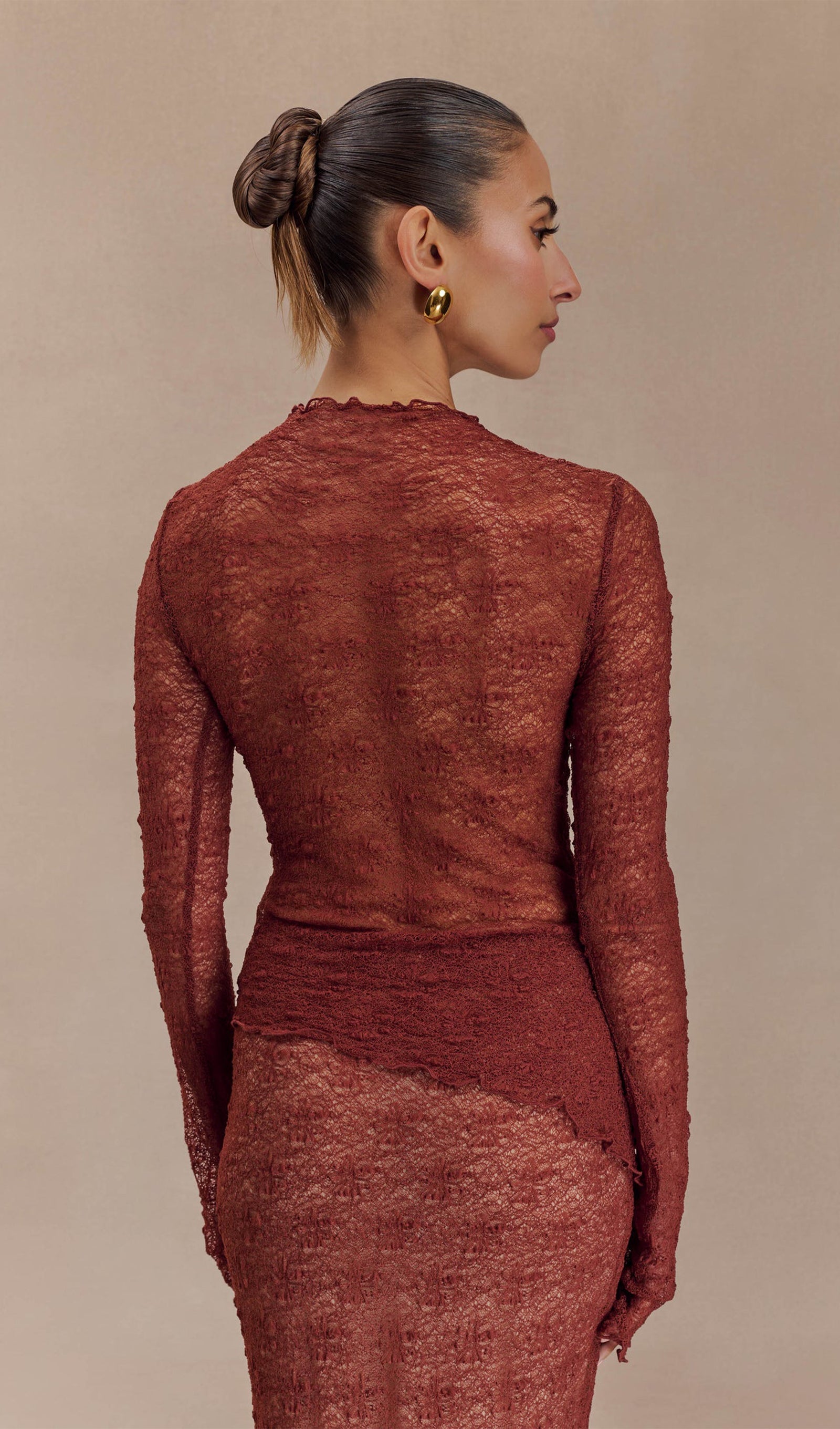 Kırmızı Şeffaf Dantel Üst Ve Uzun Etek Takımları