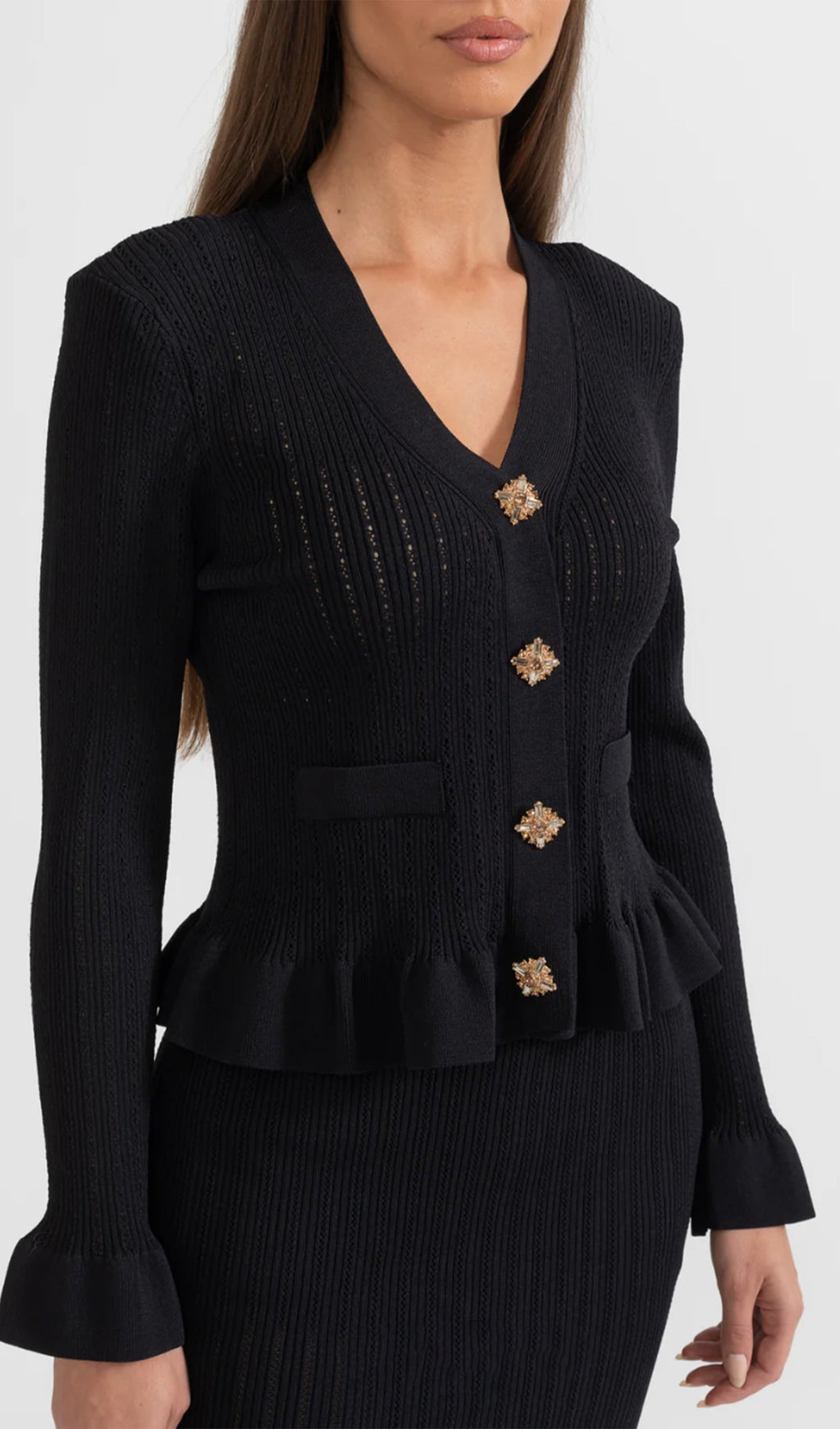 Fırfırlı Kloş Örgü Midi Elbise