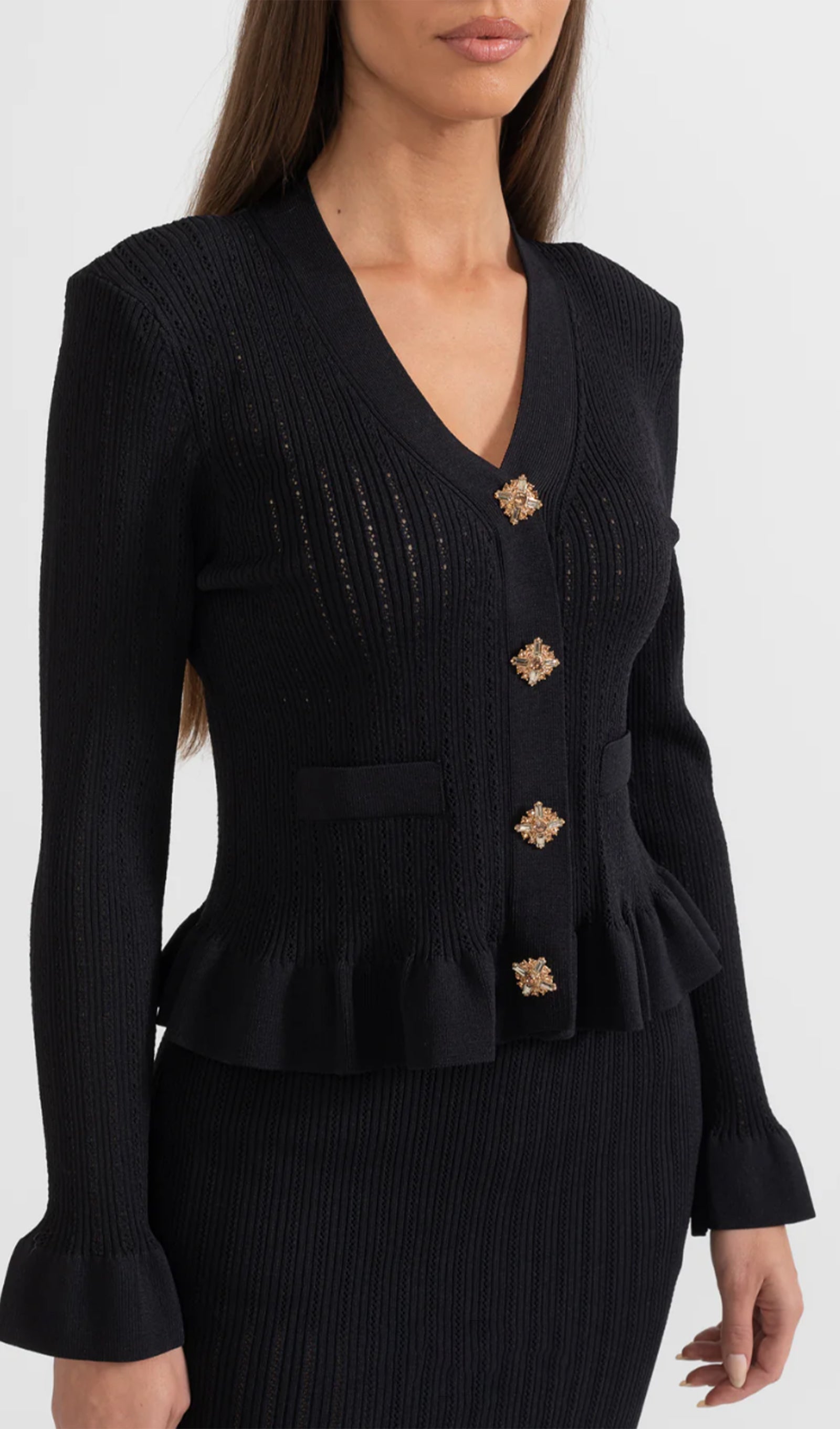 Fırfırlı Kloş Örgü Midi Elbise