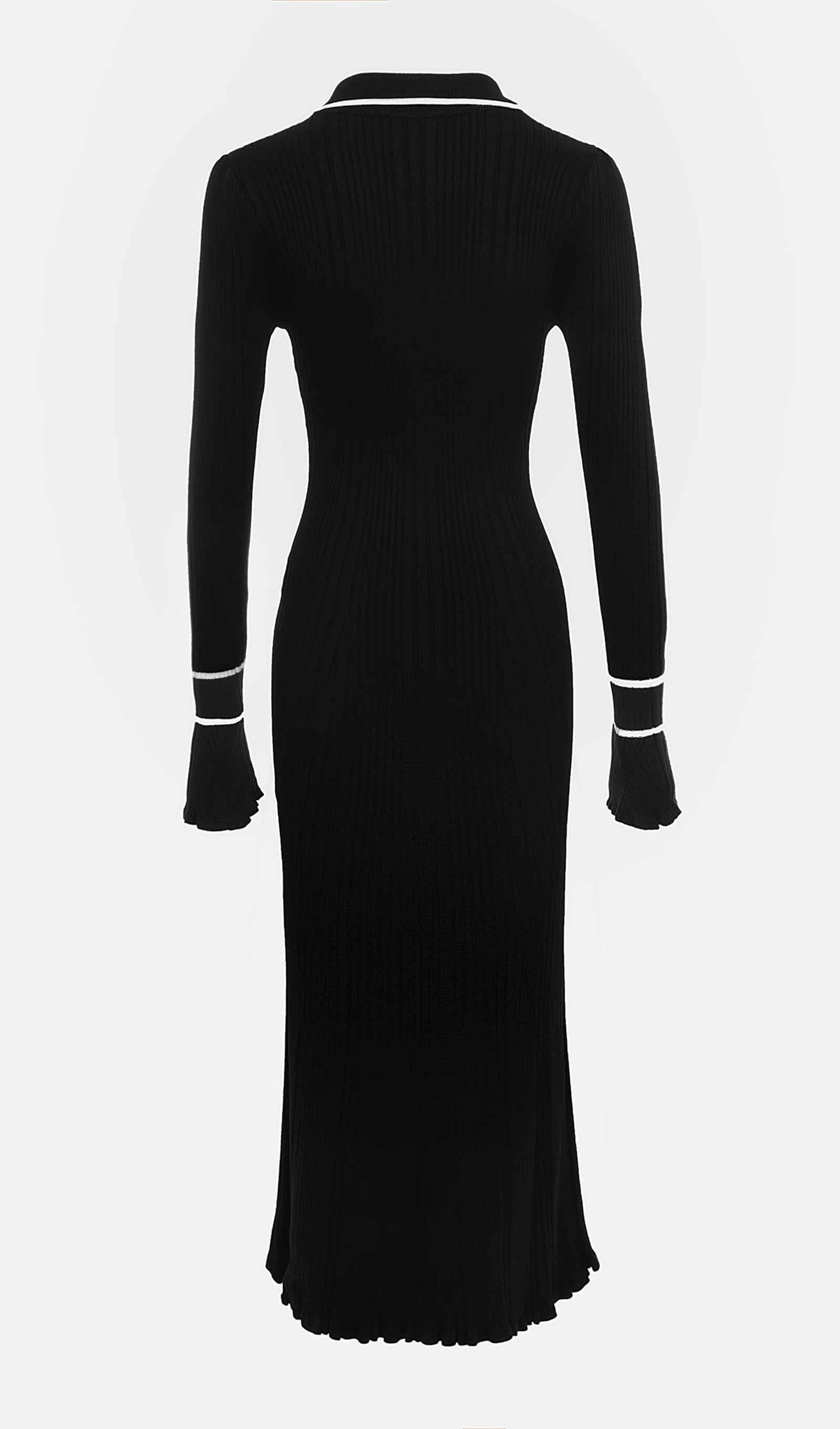 Dar Kesimli Kaburga Örgü Midi Elbise - Siyah