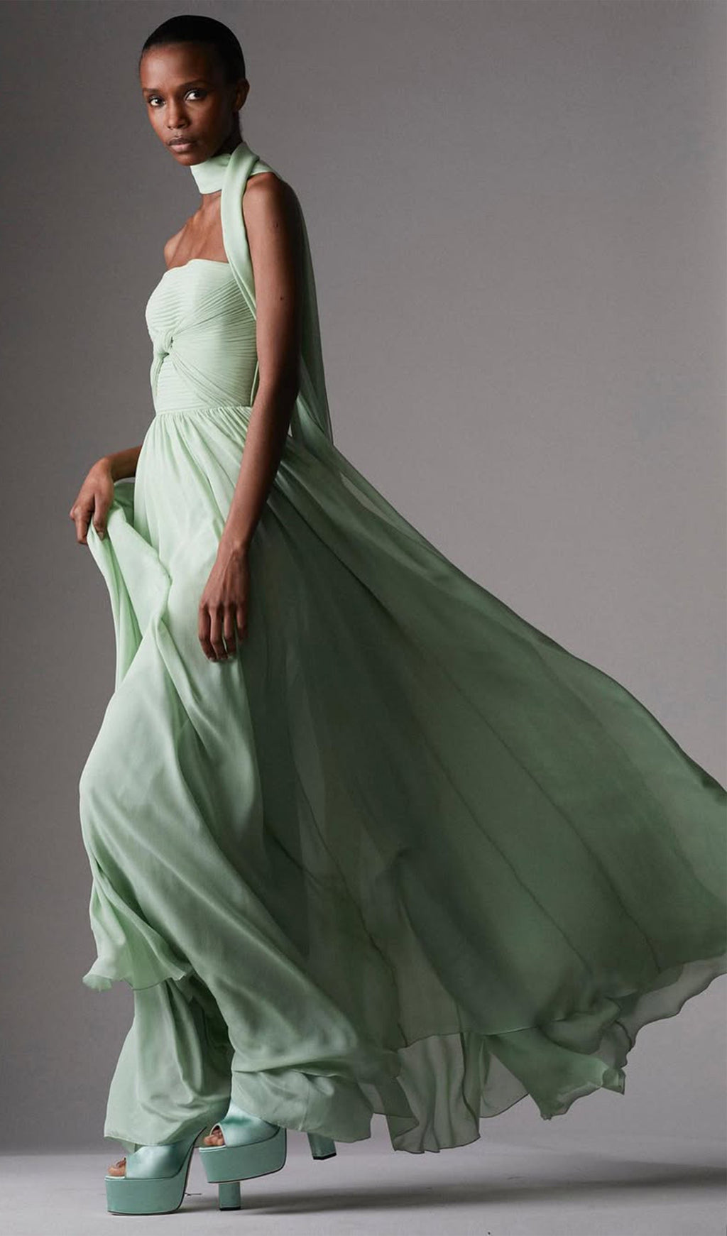 Eşarp Yaka Askısız Jorjet Elbise Uzun Elbise