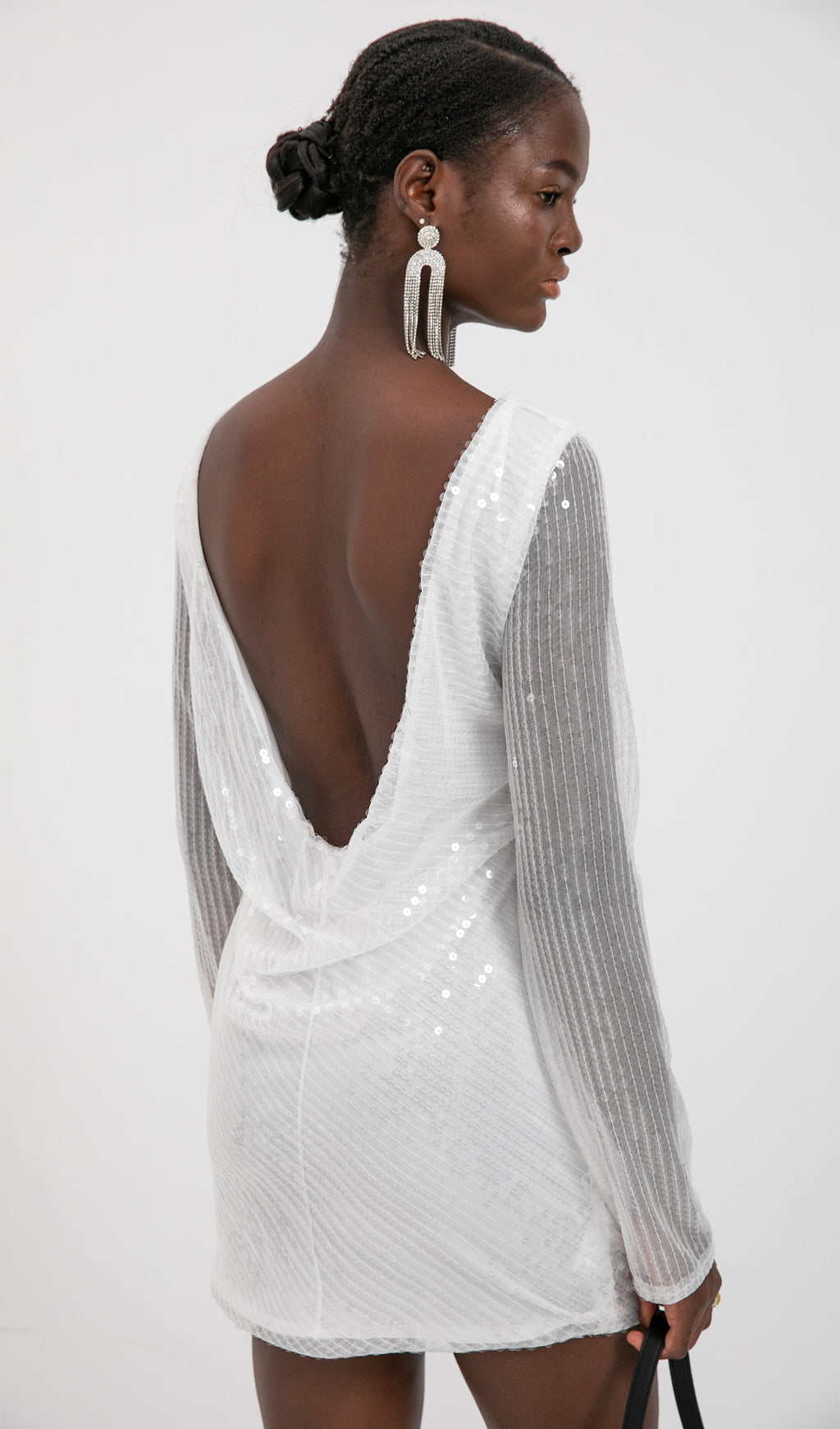 Trend Beyaz Pullu Mini Elbise