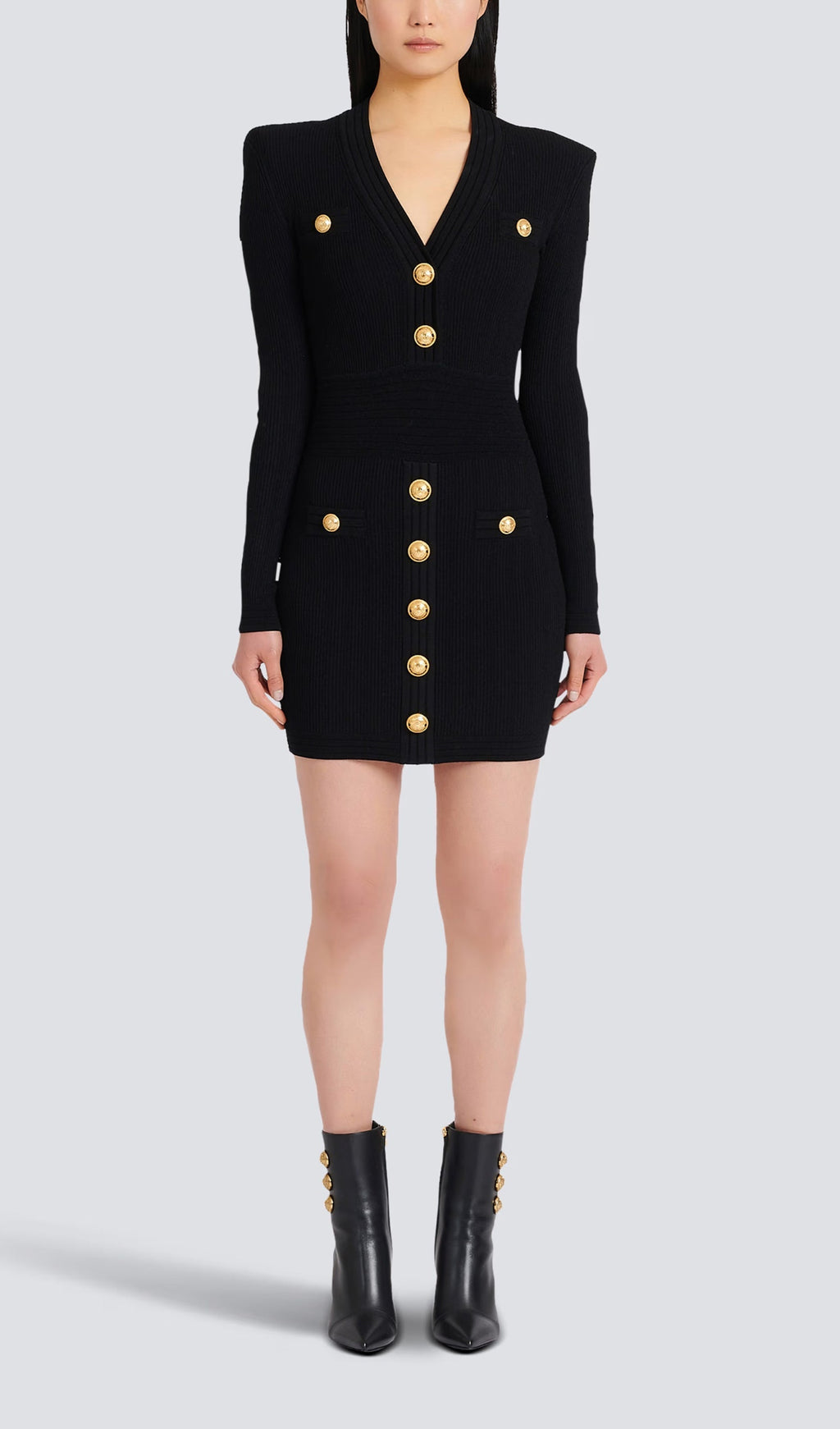 V Yakalı Örme Mini Elbise