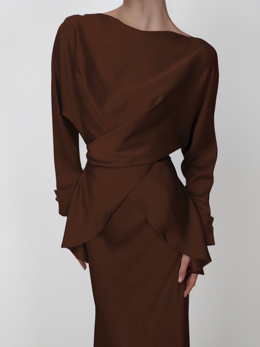 Zarif Çapraz Bağlamalı Düz Etek Takımı