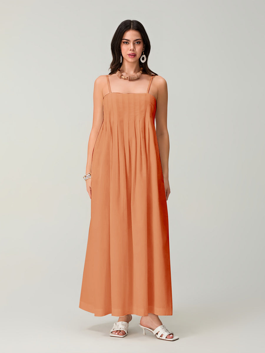 Spagetti Pileli Bol Uzun Elbise