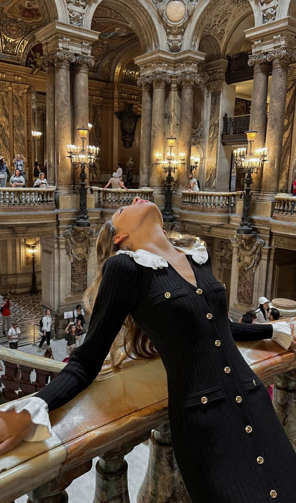 Jersey Ruffle Yaka Midi Elbise - Siyah