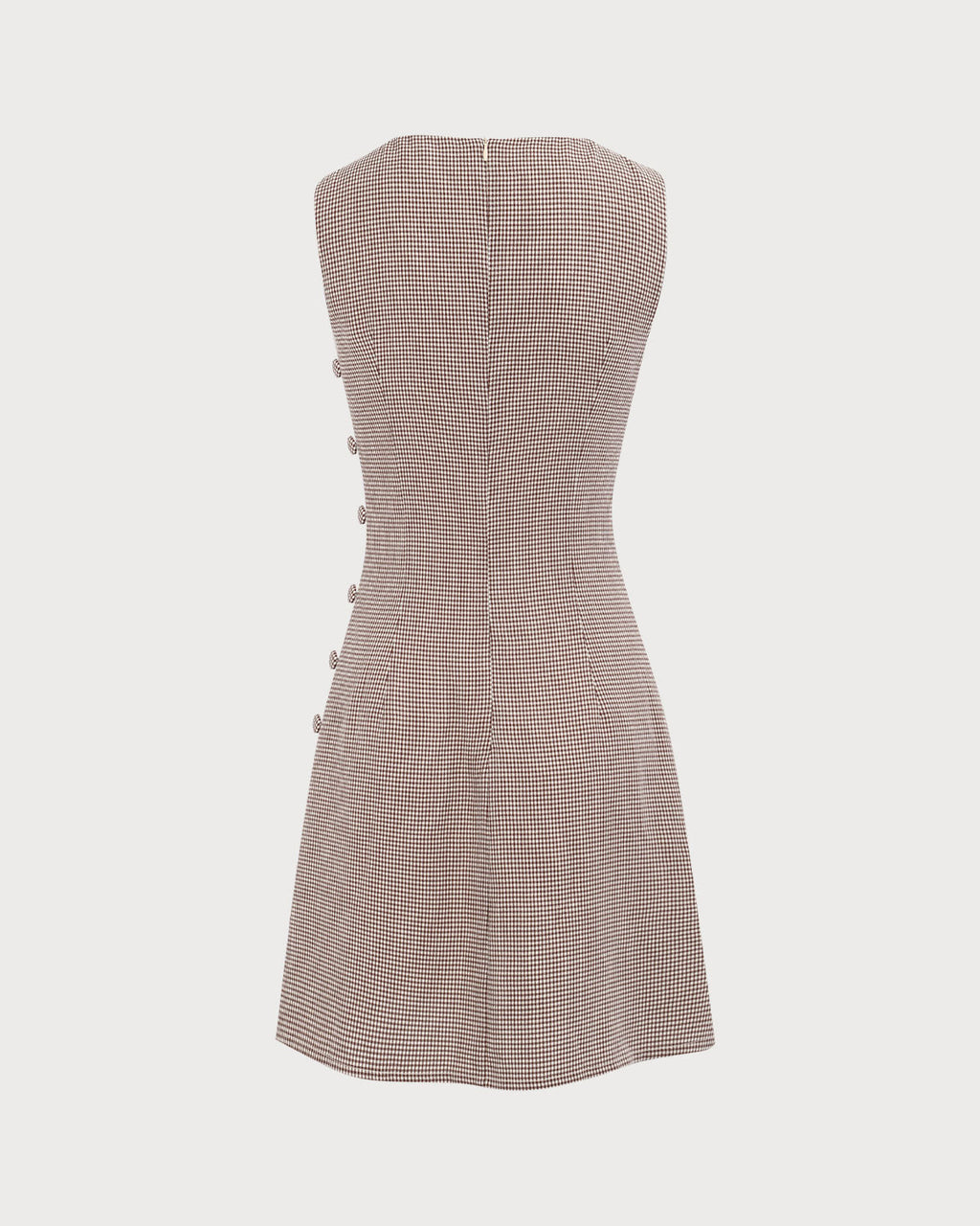 Kadın Kayık Yaka Kahverengi Ekose Mini Elbise