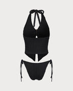 Siyah Kesme O-Ring Tankini Mayo