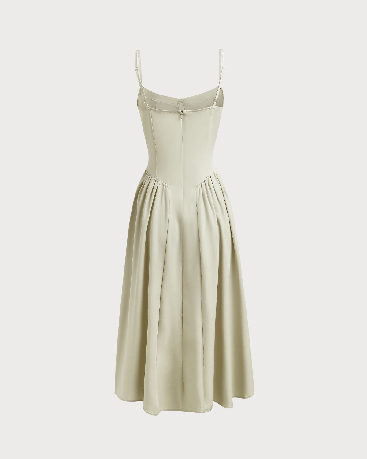 Yeşil Kare Yaka Cepli Slip Midi Elbise