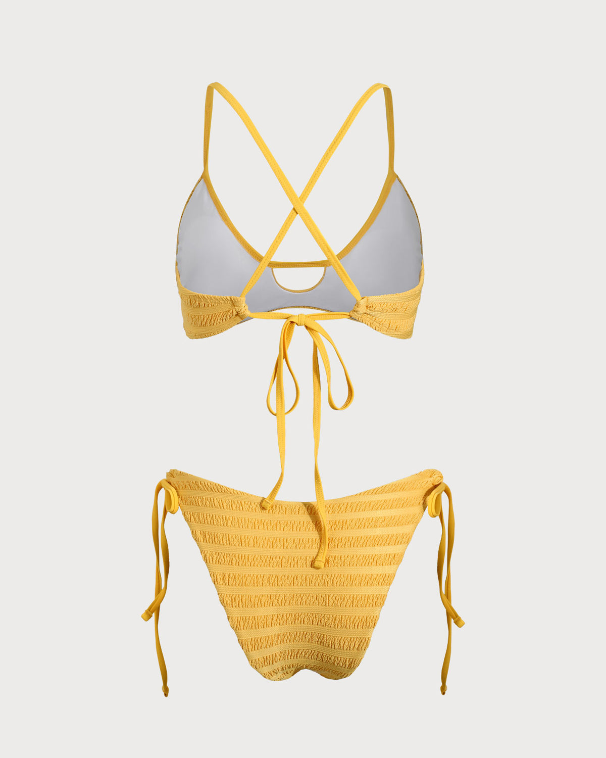 Sarı Dokulu Dantelli Bikini Takımı