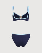 Mavi Kontrast Dokulu Bikini Takımı