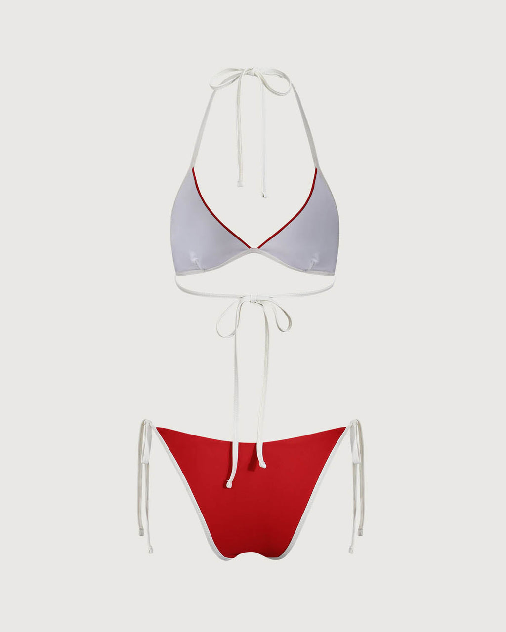 Kırmızı Kontrastlı Boyundan Bağlamalı Üçgen Bikini Takımı