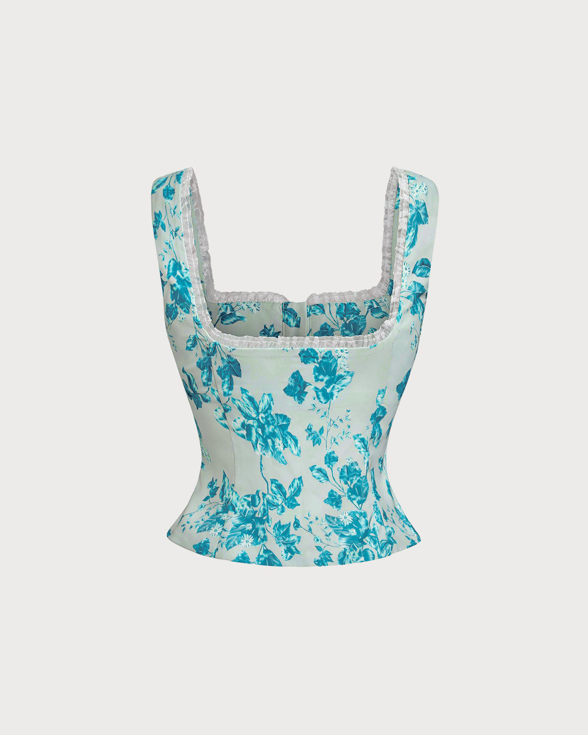 Mavi Çiçekli Kare Tank Top