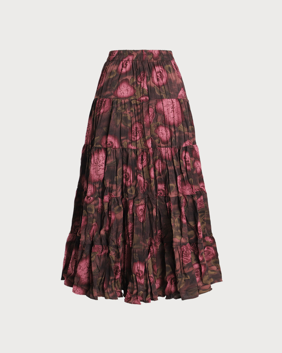 Pembe Çiçekli Beli Pileli Midi Etek