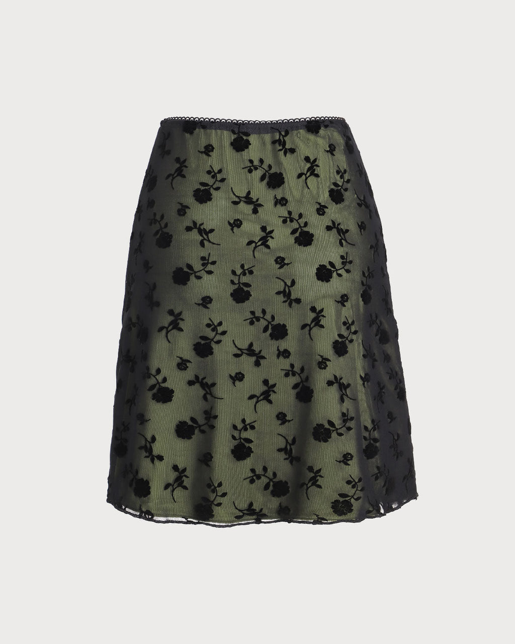 Siyah Çiçekli File Düz Mini Etek