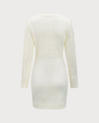 Beyaz Yuvarlak Yaka Bodycon Kazak Elbise