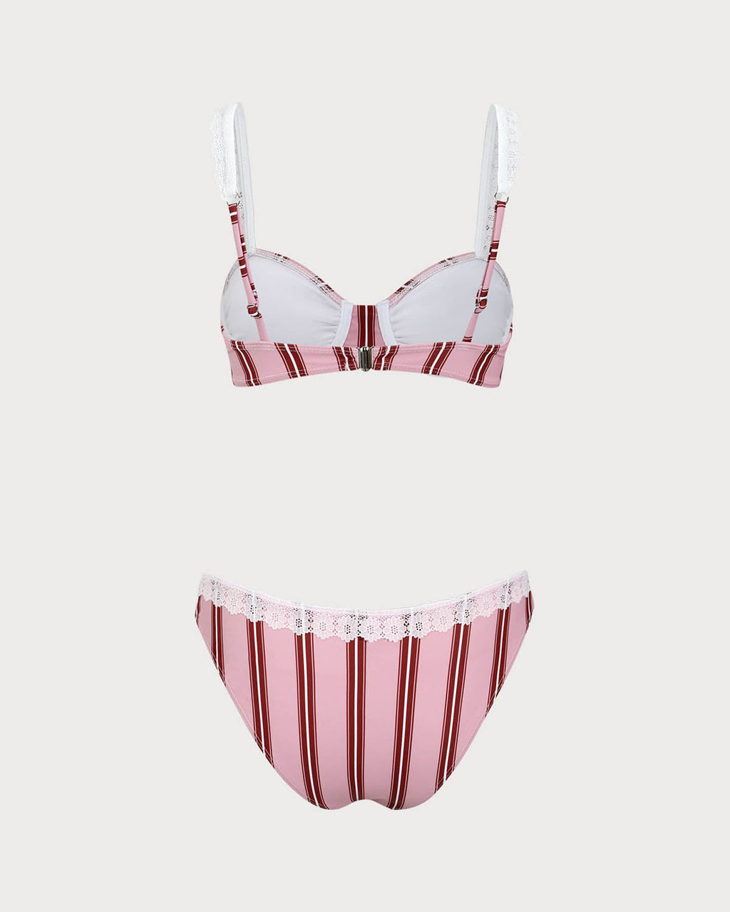 Pembe Çizgili Balenli Dantel Bikini Takımı