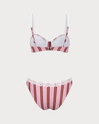 Pembe Çizgili Balenli Dantel Bikini Takımı