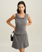 Gri Yaka Düğmeli Tank Top