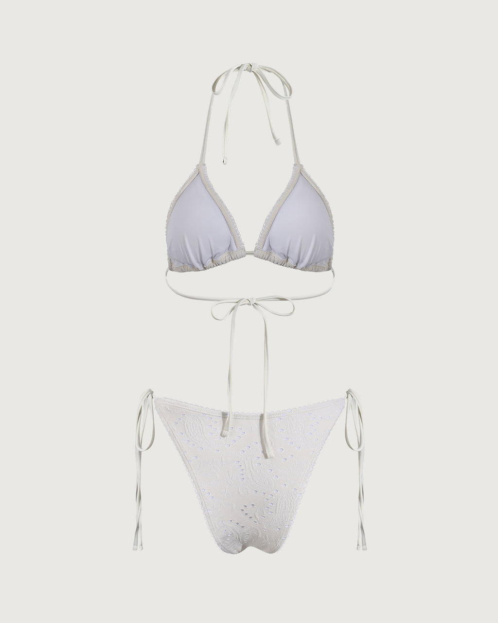 Beyaz Dokulu Üçgen Bikini Takımı