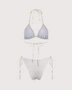 Beyaz Dokulu Üçgen Bikini Takımı