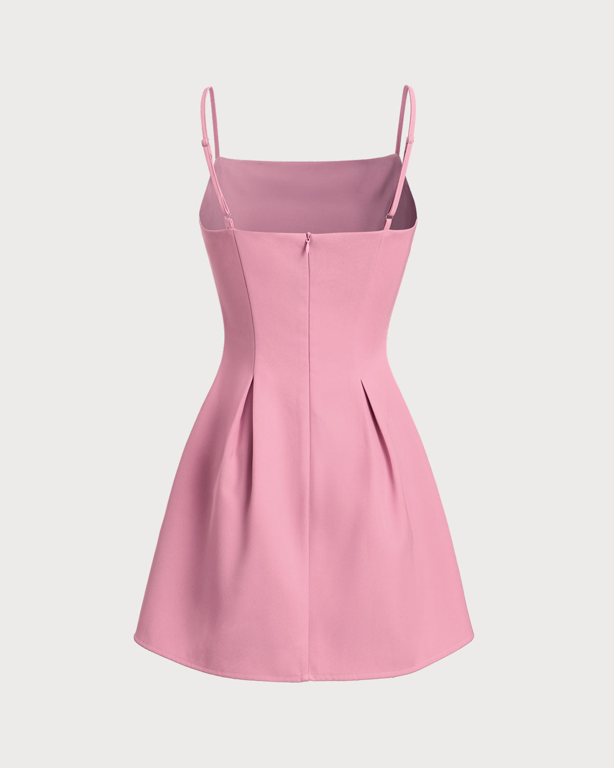 Pembe Kare Yaka Slip Pileli Mini Elbise