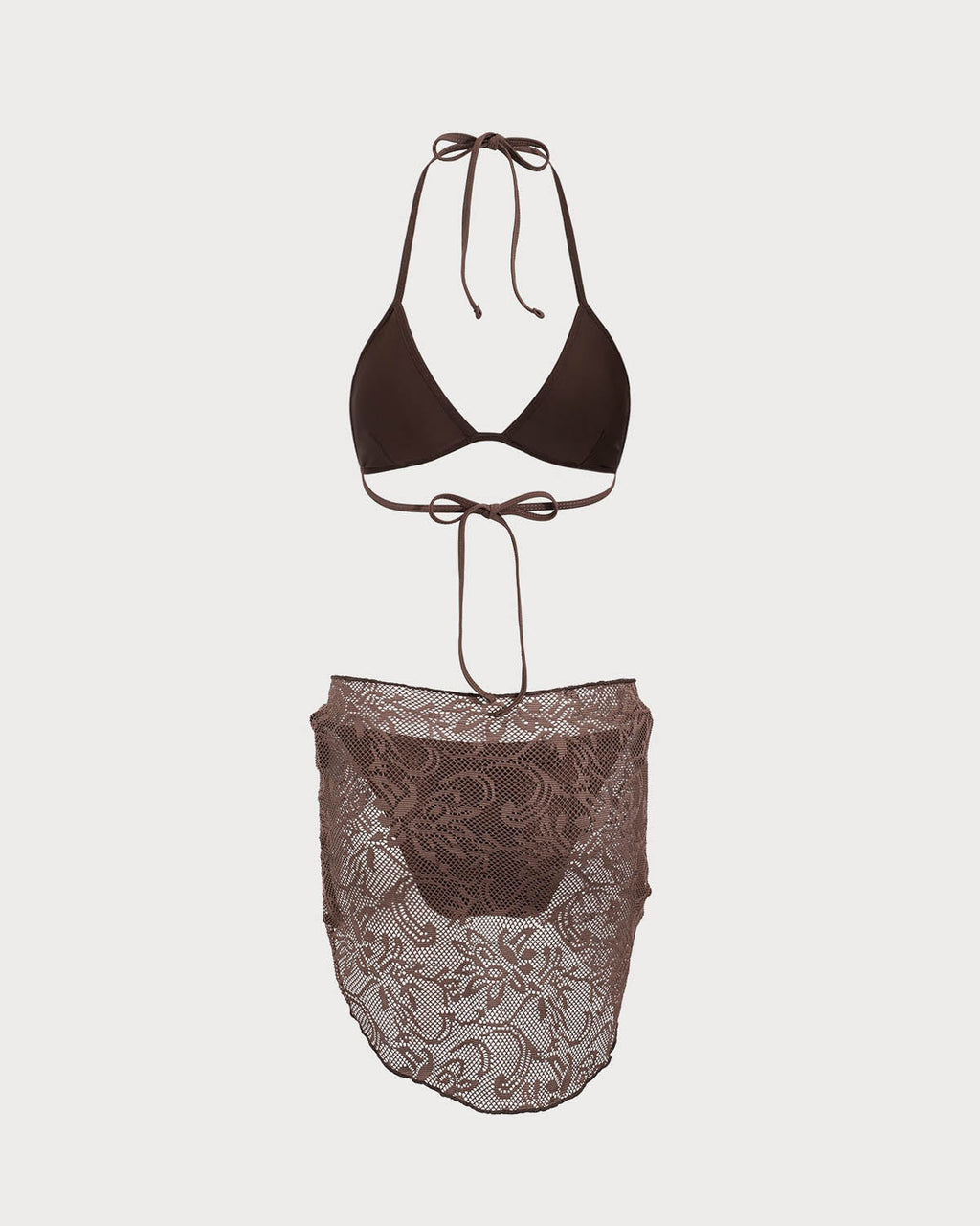 Kahverengi File Bikini Üçlü Takım