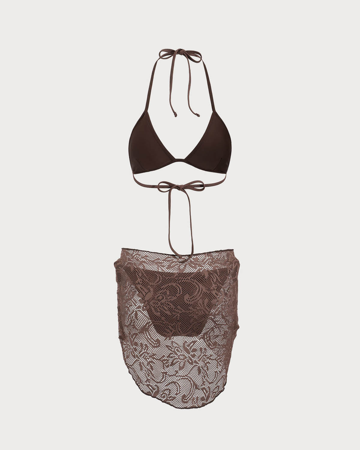 Kahverengi File Bikini Üçlü Takım
