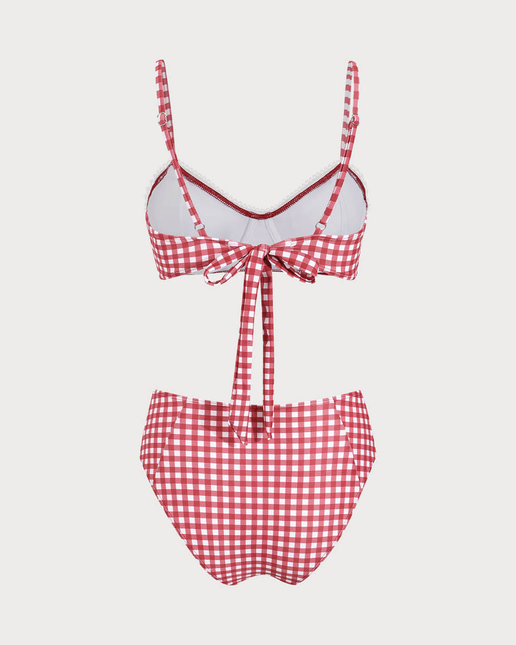 Kırmızı Ekose Arkadan Bağlamalı Bikini Seti