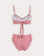 Kırmızı Ekose Arkadan Bağlamalı Bikini Seti
