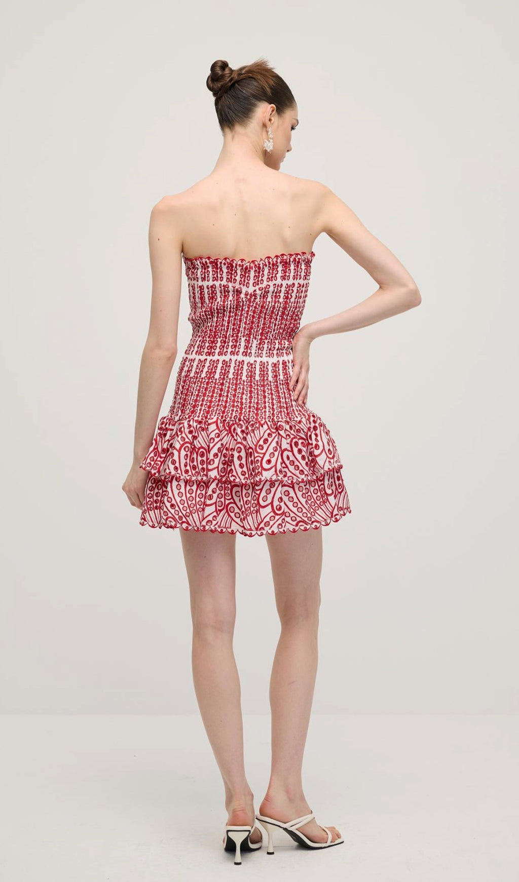 Kırmızı İşlemeli Mini Pamuklu Elbise