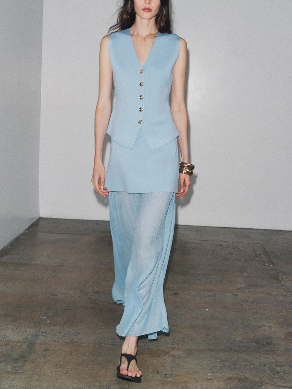 Tül Detaylı Piliseli Triko Etek