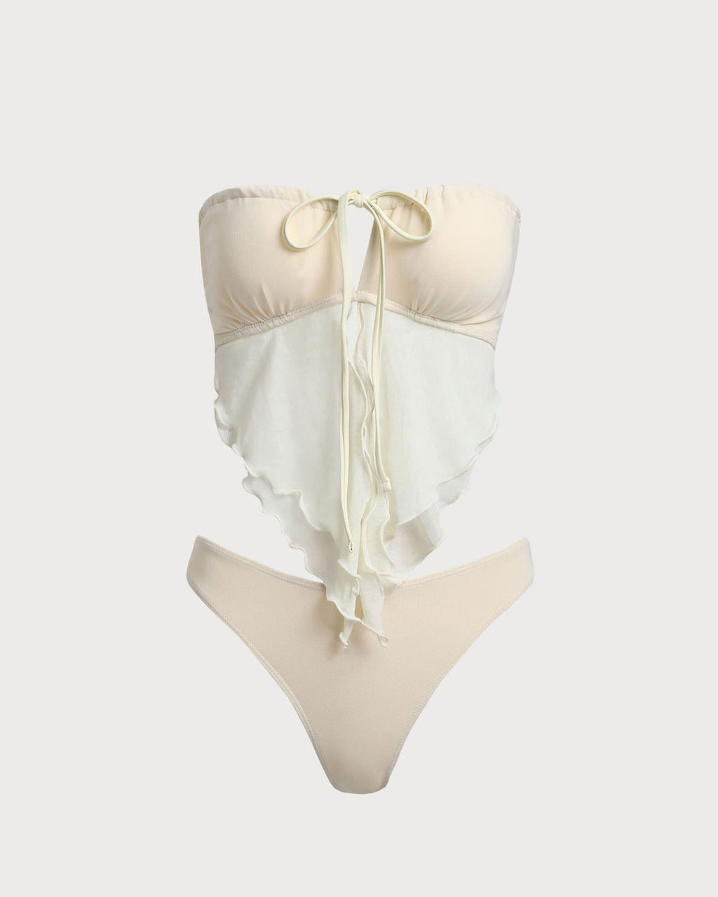 Beyaz File Dantelli Tankini Mayo