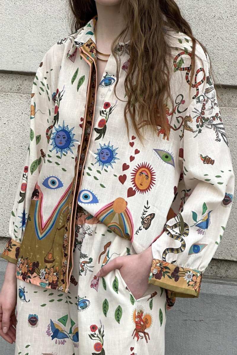 Etnik Desenli Bol Pantolon Takımı