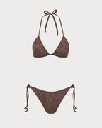 Kahverengi File Bikini Üçlü Takım