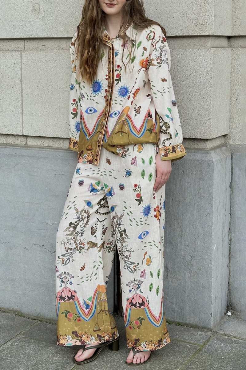 Etnik Desenli Bol Pantolon Takımı