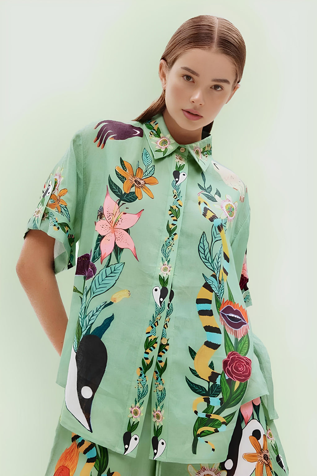 Etnik Desenli Gömlek Şort Takımı