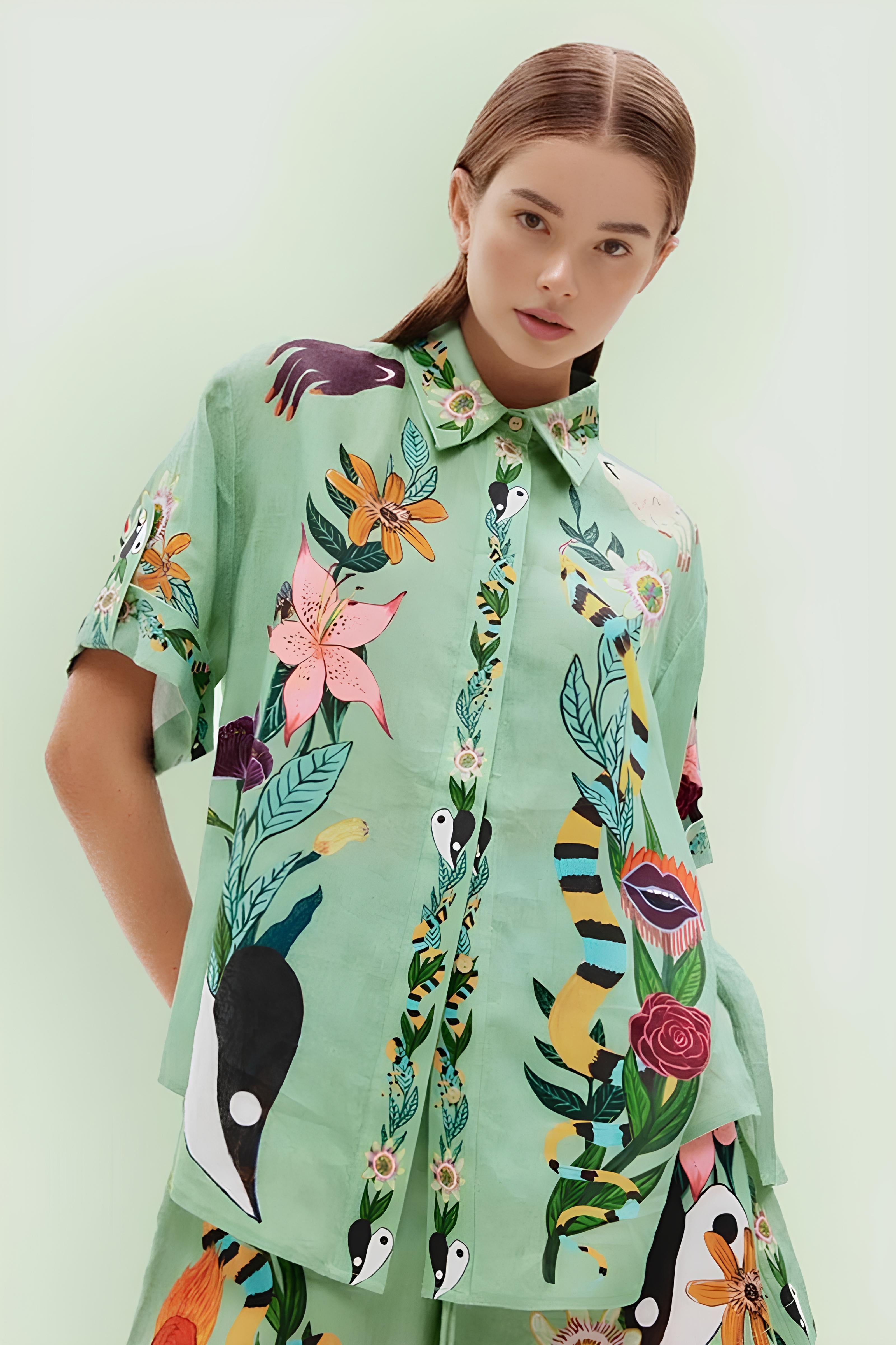 Etnik Desenli Gömlek Şort Takımı