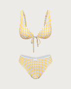 Sarı Ekose Üçgen Bikini Takımı