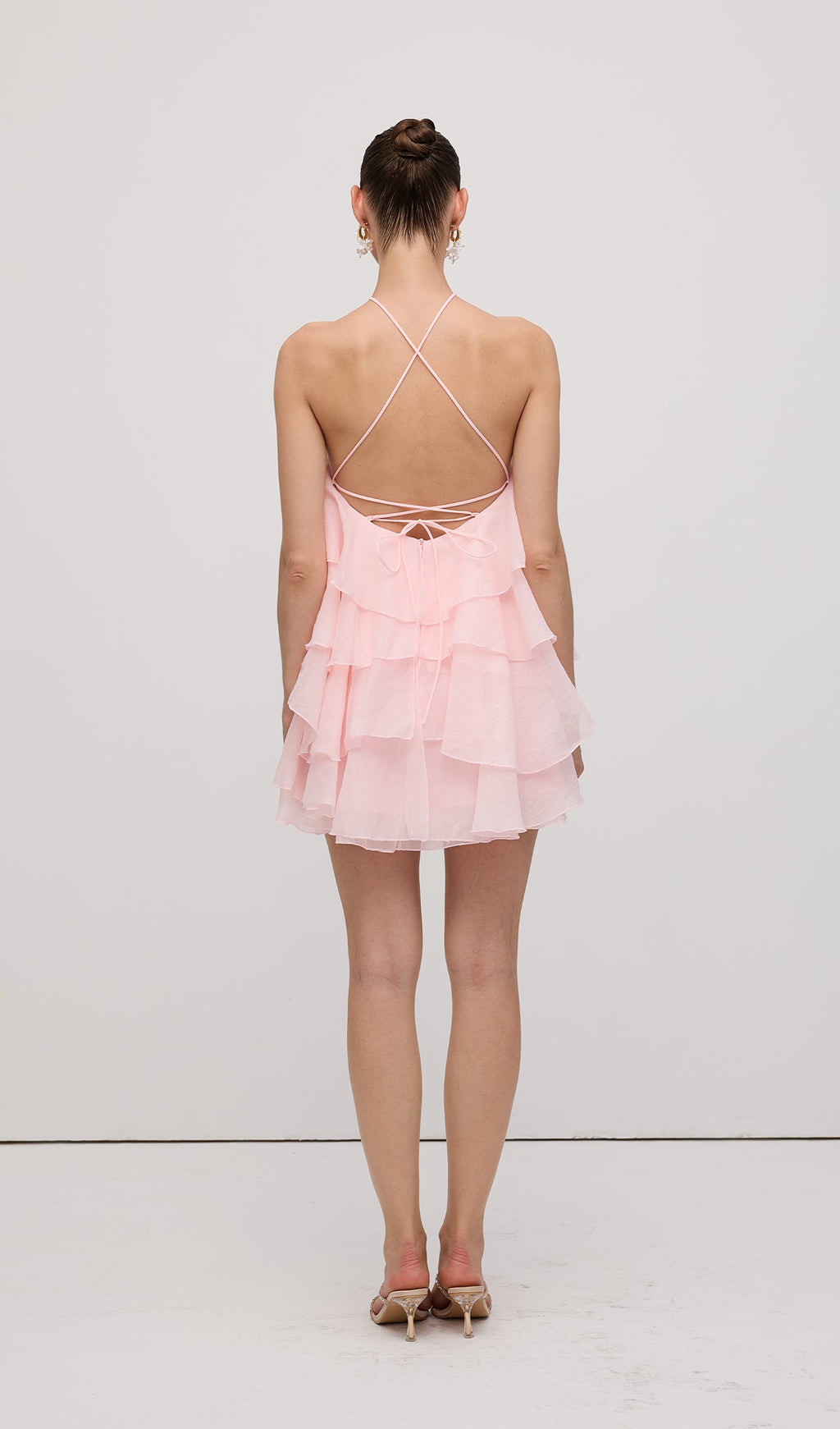 Askılı Katlı Mini Elbise Pembe